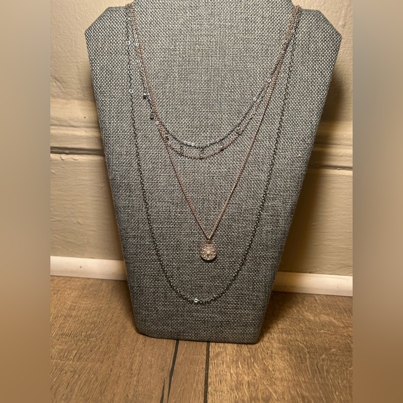 Elegant Silver and Rose Gold Layered Necklace - Picture 2 of 2